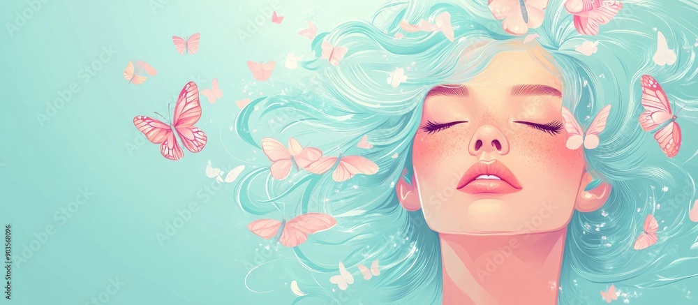 Enchanting Fantasy Woman Portrait With Pastel Hair And Butterflies Enchanting Fantasy Woman Portrait With Pastel Hair And Butterflies