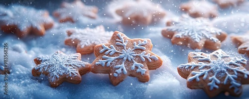 Delicious snowflake-shaped cookies dusted with powdered sugar, perfect for winter celebrations and holiday treats.