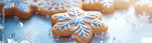 Sweet snowflake cookie decorated with blue icing, perfect for winter festivities and holiday celebrations.