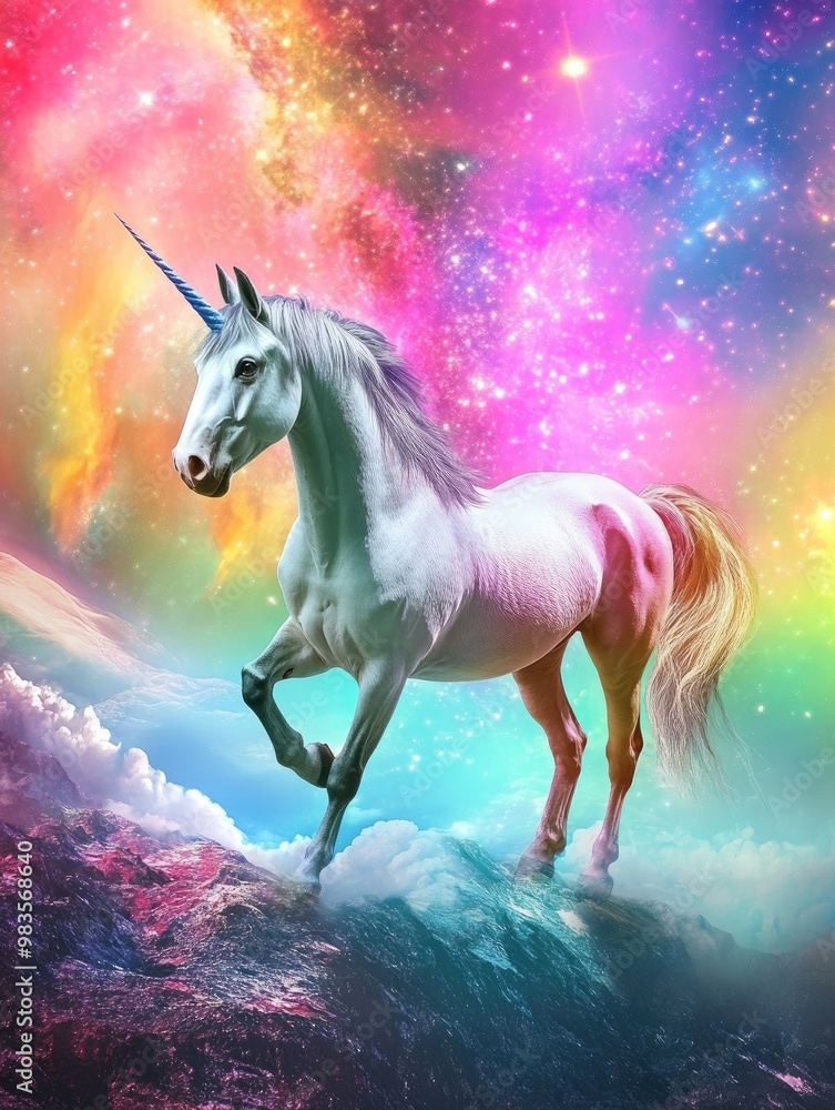 Fantasy unicorn backdrop with a vibrant rainbow sky and a colorful galaxy Fantasy unicorn backdrop with a vibrant rainbow sky and a colorful galaxy