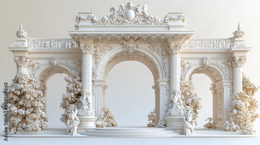 Naklejka premium Ornate architectural structure with arches and decorative elements.