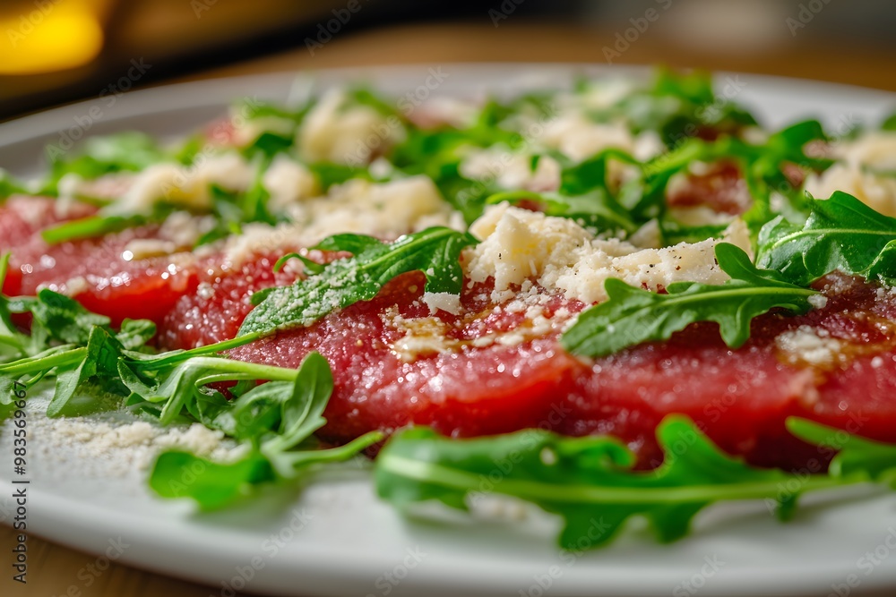 Closeup of Beef Carpaccio with Arugula Closeup of Beef Carpaccio with Arugula