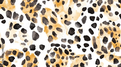 Fototapeta Naklejka Na Ścianę i Meble -  Watercolor seamless leopard pattern Allover print featuring leopard skin design Wild cat skin backdrop Hand drawn repeating cheetah skin motif