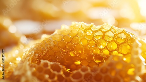 Golden Honeycomb Texture: Close-Up Macro Photography