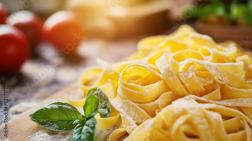 white floury pasta in italian restaurant with peppermint photo