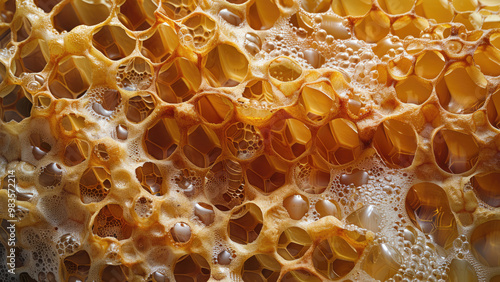 Close-up of honeycomb dripping with fresh honey