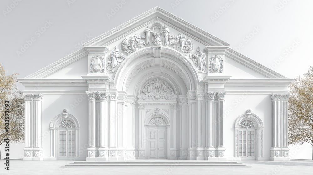 Fototapeta premium A white classical architectural facade with ornate details.