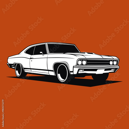 american muscle cars black and white illustration