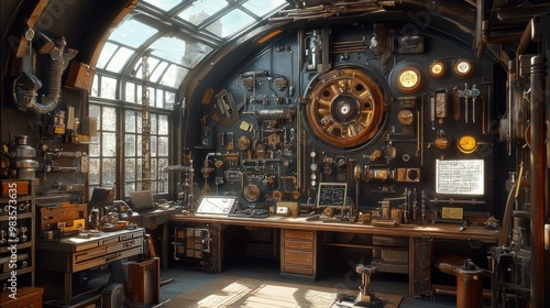 Whimsical Inventor's Workshop: Steampunk Contraptions & Blueprint Wonders photo