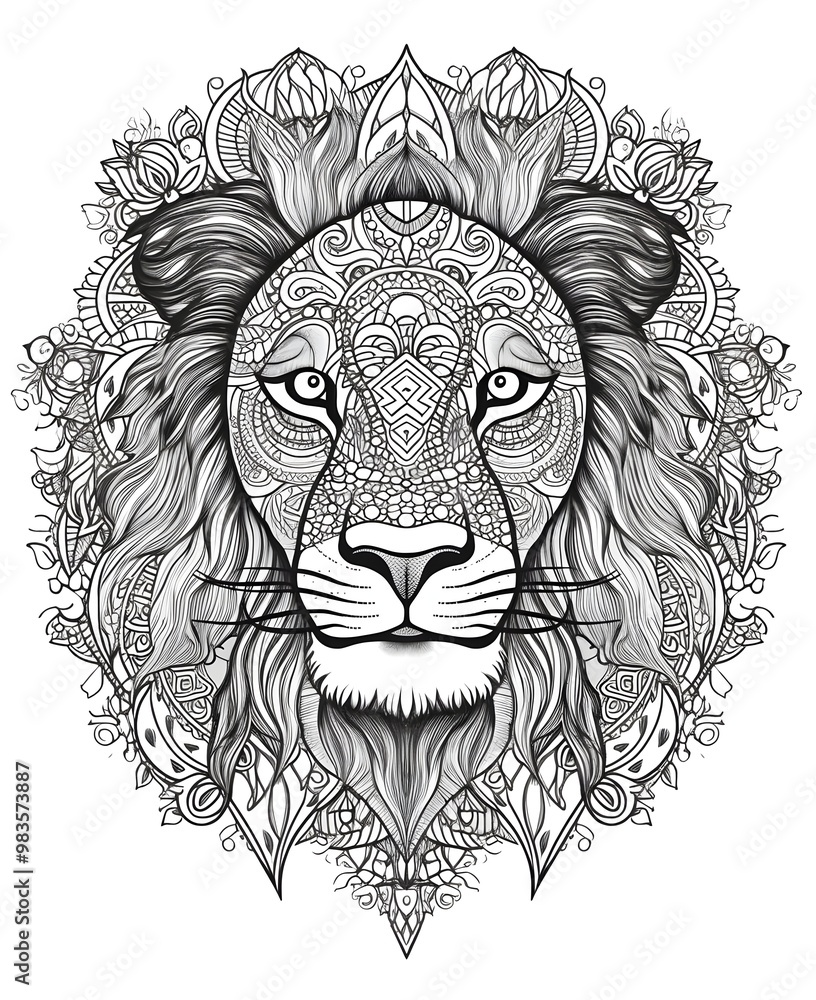 Intricate Line Art of Mandala Lion Design Without Background Intricate Line Art of Mandala Lion Design Without Background