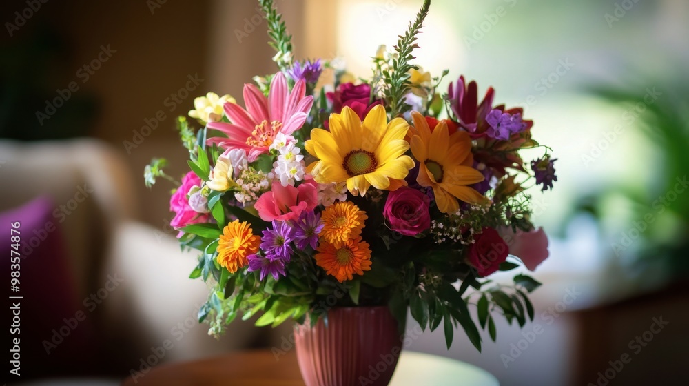 custom made wallpaper toronto digitalA vibrant "Y" shaped flower arrangement in a vase, brightening up a room with its colorful display.