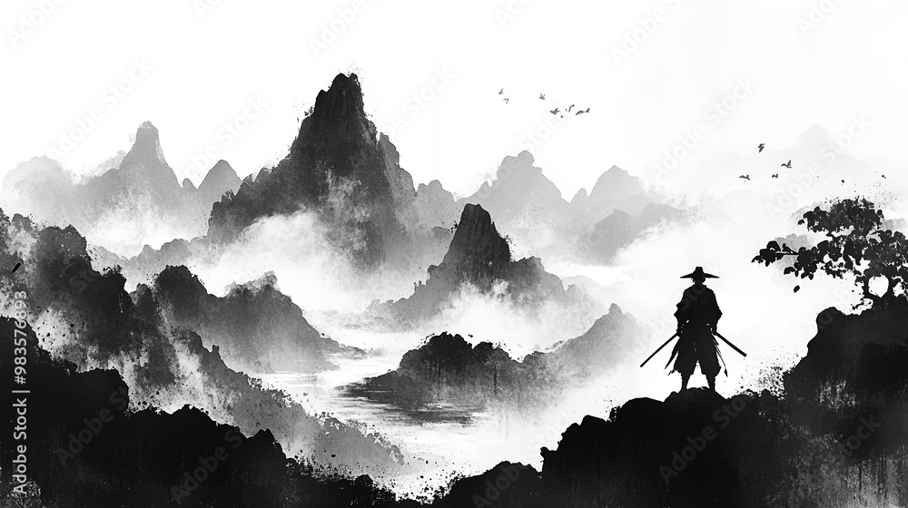 Samurai, sumi-e, ink painting, Japanese painting, Edo period, Meiji ...