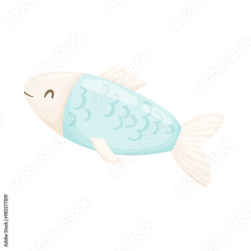 Vector illustration of a simple fish isolated on a white background. Colorful cartoon flat fish icon for your design. Fish, underwater inhabitants