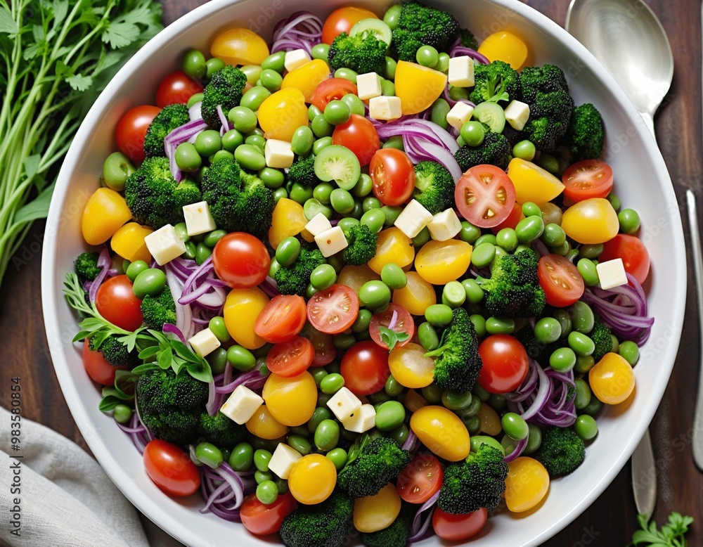 Vibrant Vegetable Salad in a White Bowl Vibrant Vegetable Salad in a White Bowl
