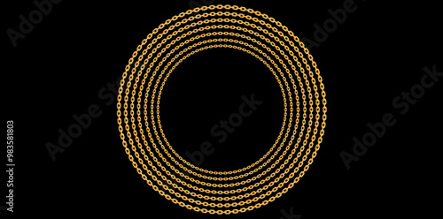 Multilayer Gold Chains Jewelry On Black Background, Decorative Frame Design Element Vector Illustration.	
