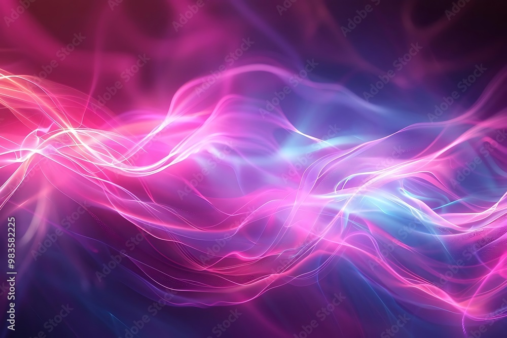Fototapeta premium Abstract flowing waves of vibrant pink and blue light create a dynamic visual effect.