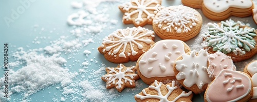 Deliciously decorated sugar cookies with pastel icing and snowflake designs, perfect for winter celebrations and festive gatherings.