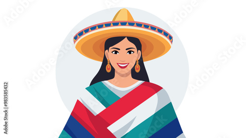 Mujer mexicana con sombrero tradicional y sarape