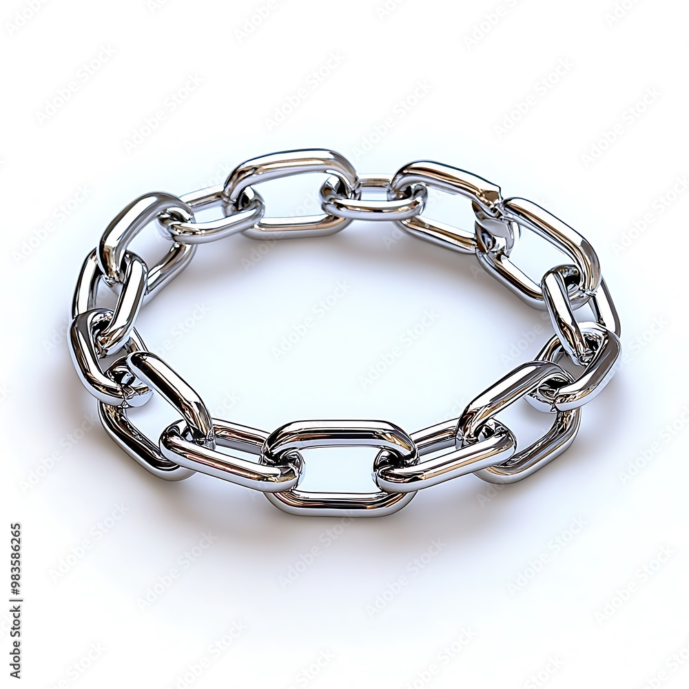 A steel chain forms a perfect circle, its strength stark and bold on the white background. A steel chain forms a perfect circle, its strength stark and bold on the white background.