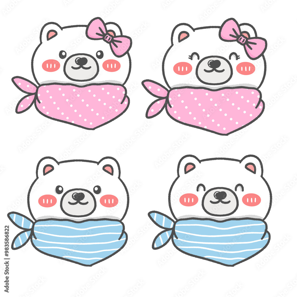 Hand drawn illustration of a white bear wearing a cute scarf. Hand drawn illustration of a white bear wearing a cute scarf.