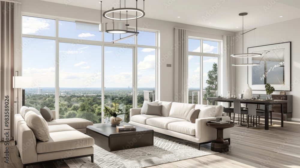 Modern Living Room with Stunning City Views Modern Living Room with Stunning City Views