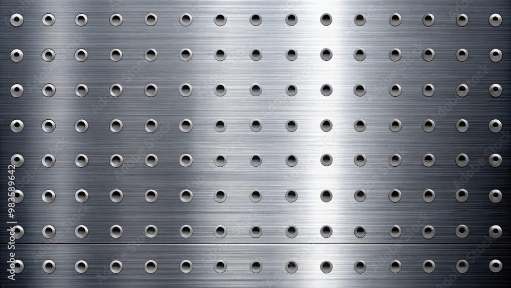 Metal background with multiple drill holes, steel plate with circular perforations Metal background with multiple drill holes, steel plate with circular perforations