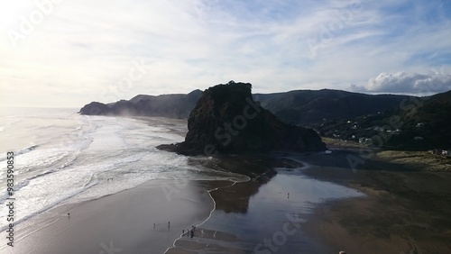 Lion Rock on Piha Beach in Auckland New Zealand Photo photo