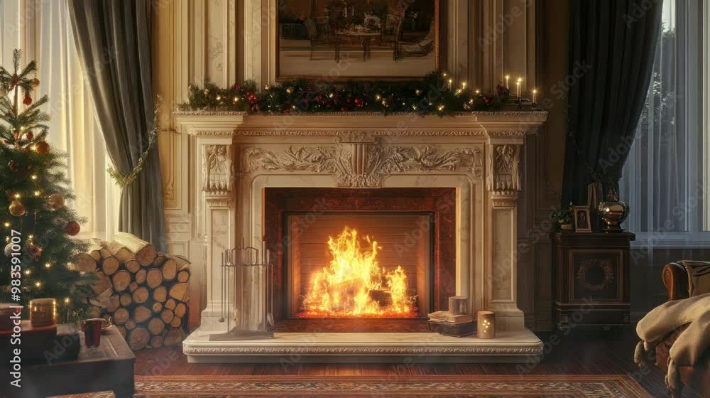 The fireplace is very beautiful and warms up the cold room. seamless looping time-lapse virtual 4k video Animation Background. The fireplace is very beautiful and warms up the cold room. seamless looping time-lapse virtual 4k video Animation Background.