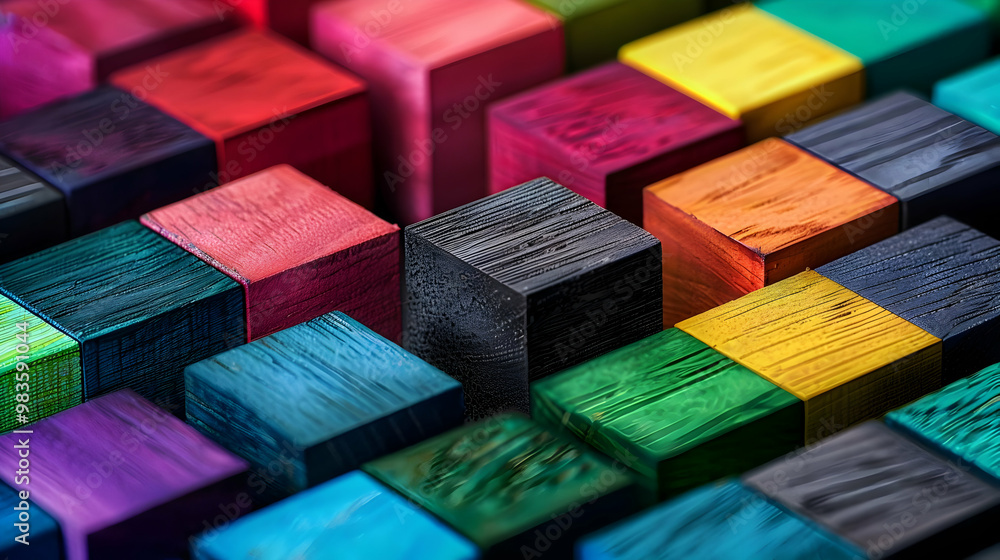 Colorful Wooden Blocks Arranged in a Geometric Pattern, Creating a Visual Representation of Abstract Art. Colorful Wooden Blocks Arranged in a Geometric Pattern, Creating a Visual Representation of Abstract Art.