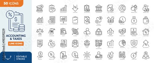 Accounting and taxes Line Editable Icon set. Editable stroke. Vector illustration	