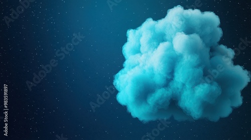 Blue fluffy cloud against a starry dark background, ideal for creative uses.