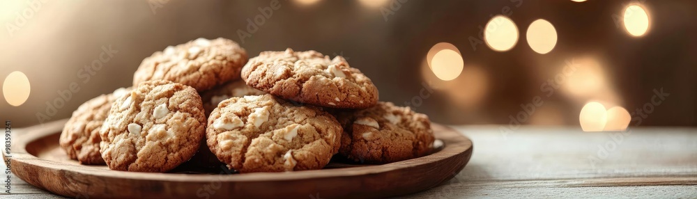 Freshly baked cookies on a wooden plate, perfect for sharing during festive gatherings or cozy moments at home. Freshly baked cookies on a wooden plate, perfect for sharing during festive gatherings or cozy moments at home.