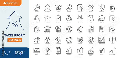 taxes profit Line Editable Icon set. Editable stroke. Vector illustration	