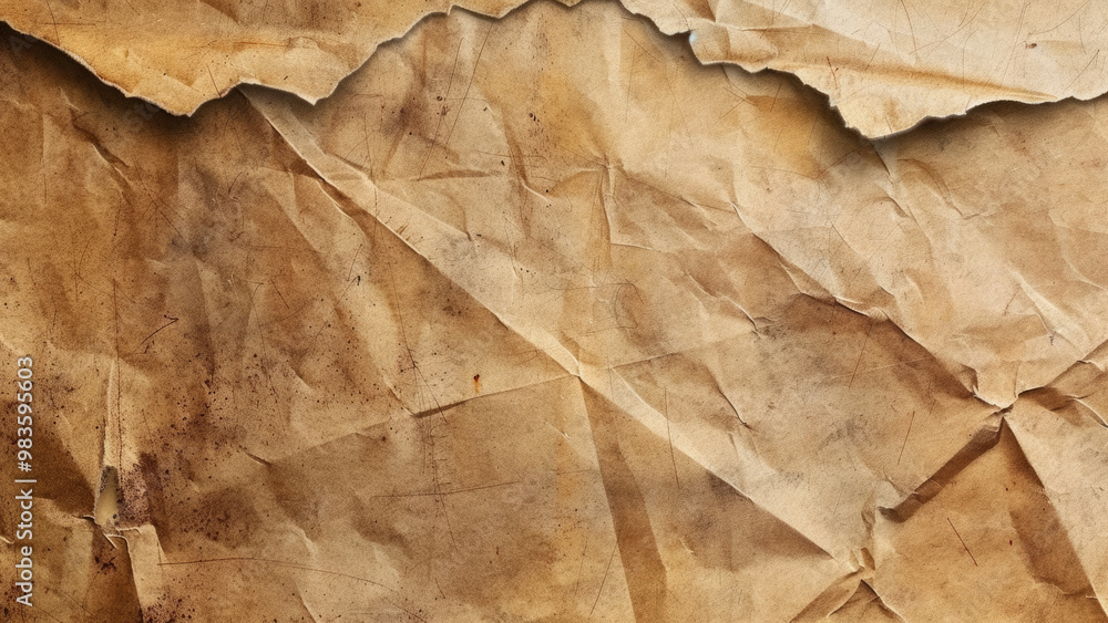 Worn-out brown paper texture with creases and torn edges Worn-out brown paper texture with creases and torn edges