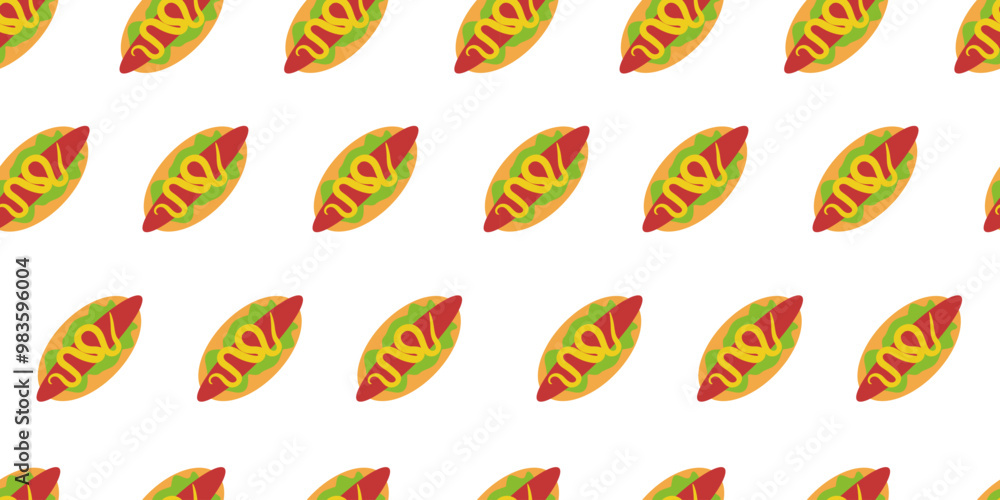 Obraz premium hotdog pattern background. Hot Dog Street Food Pattern background. Hot Dog flat illustration background. 