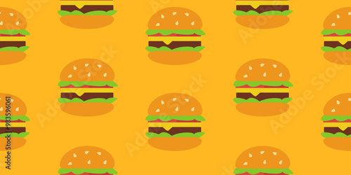 burger pattern background. doodle fast food. burger seamless pattern background. Seamless Pattern of a Cheese Burger or Hamburger. hamburger pattern.