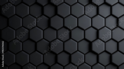 Background of abstract black 3d hexagon background design a dark honeycomb grid pattern. Abstract octagons dark 3d background.Black geometric background for design.