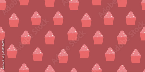 pastry seamless pattern with cakes. cupcake pattern background. cake pattern background. Pink strawberry and cream sponge cake background.