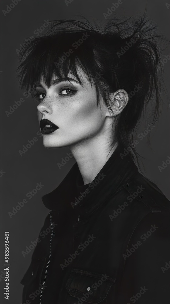 Black and White Portrait of a Woman in a Leather Jacket Black and White Portrait of a Woman in a Leather Jacket
