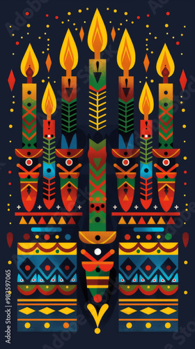 Kwanzaa Candle Arrangement with Vibrant African-Inspired Patterns