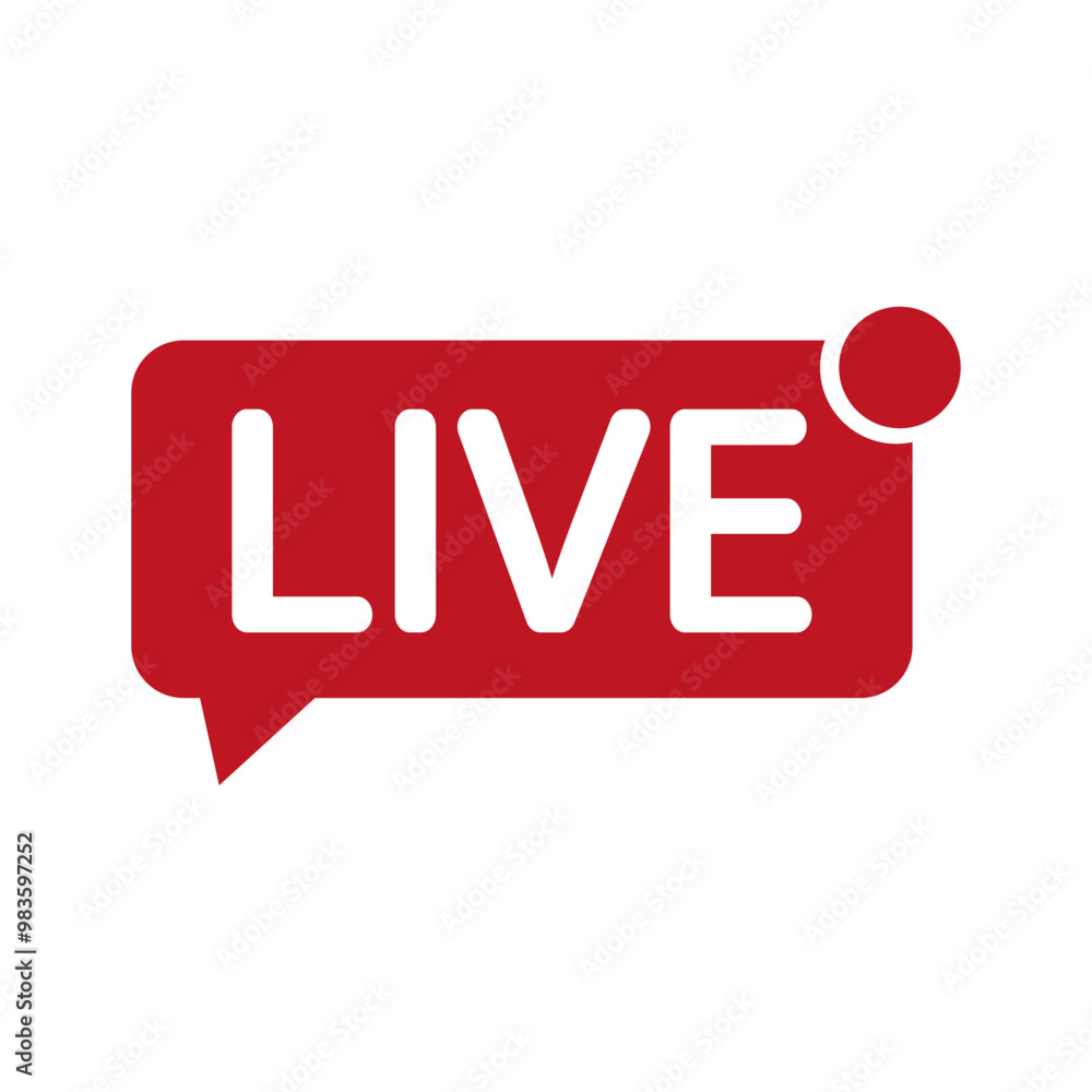 Live streaming icon. Red live broadcast button. Real time video symbol. Online streaming label. Live streaming icon. Red live broadcast button. Real time video symbol. Online streaming label.