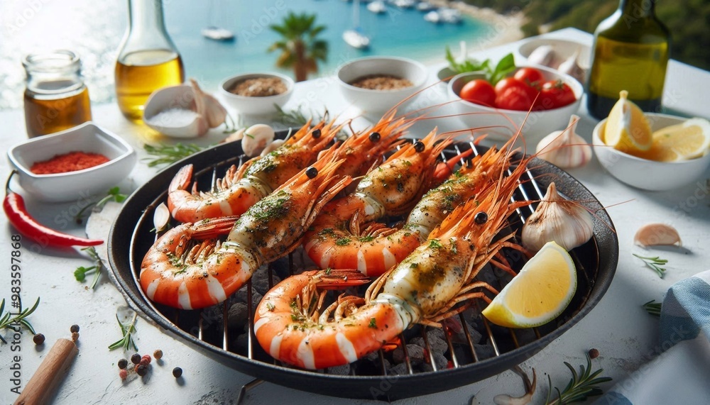 Garnelen auf einem Grill Garnelen auf einem Grill