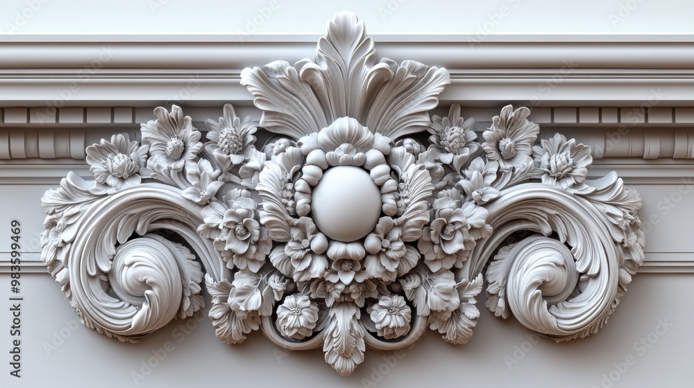 Obraz premium Ornate architectural relief featuring floral designs and curves.
