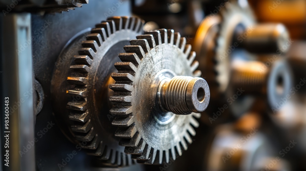 Closeup of Gear Mechanism in Industrial Machine Closeup of Gear Mechanism in Industrial Machine