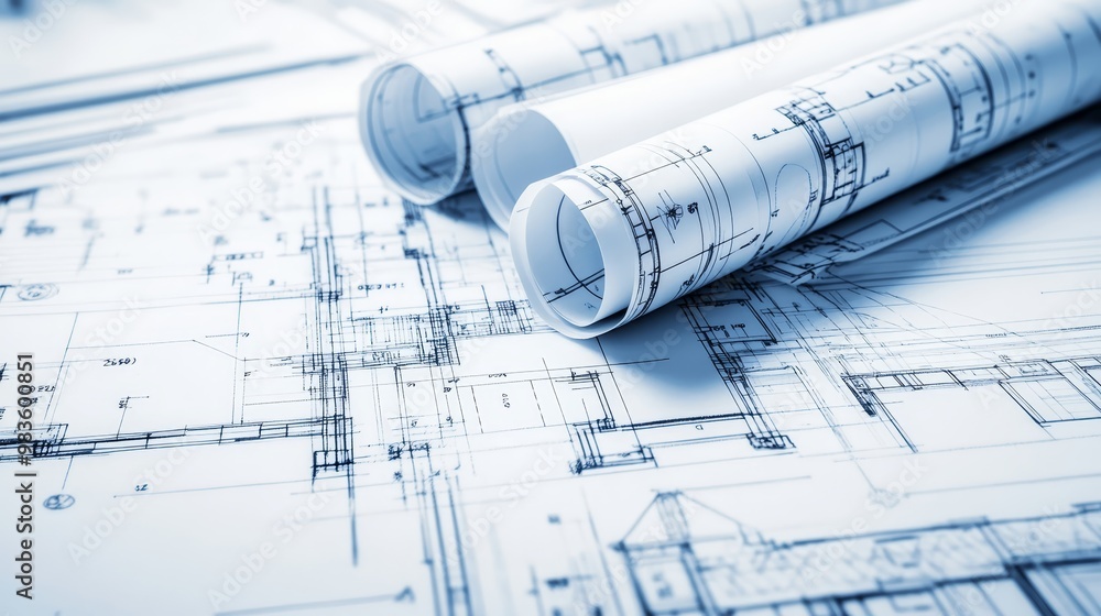 Architectural Blueprints Rolled Up Close Up Architectural Blueprints Rolled Up Close Up