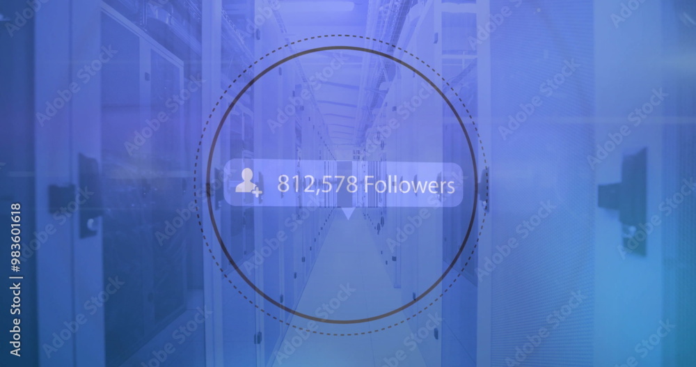 Obraz premium Image of followers text and data processing over computer servers