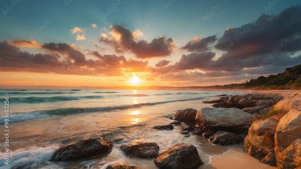 Naklejka premium 夕焼けと海岸,Generative AI AI画像