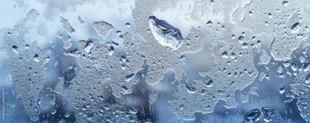 Close-up of water droplets on a window, creating a serene and calming atmosphere with soft focus and blurred background. Close-up of water droplets on a window, creating a serene and calming atmosphere with soft focus and blurred background.