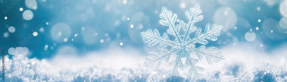 A delicate snowflake rests gently on a bed of soft snow, capturing the enchanting beauty of winter's tranquil landscape. A delicate snowflake rests gently on a bed of soft snow, capturing the enchanting beauty of winter's tranquil landscape.
