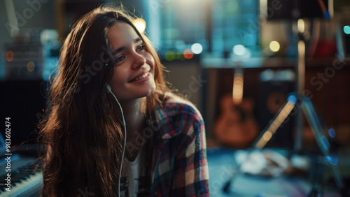 Smiling Woman Relaxing With Headphones On The Couch